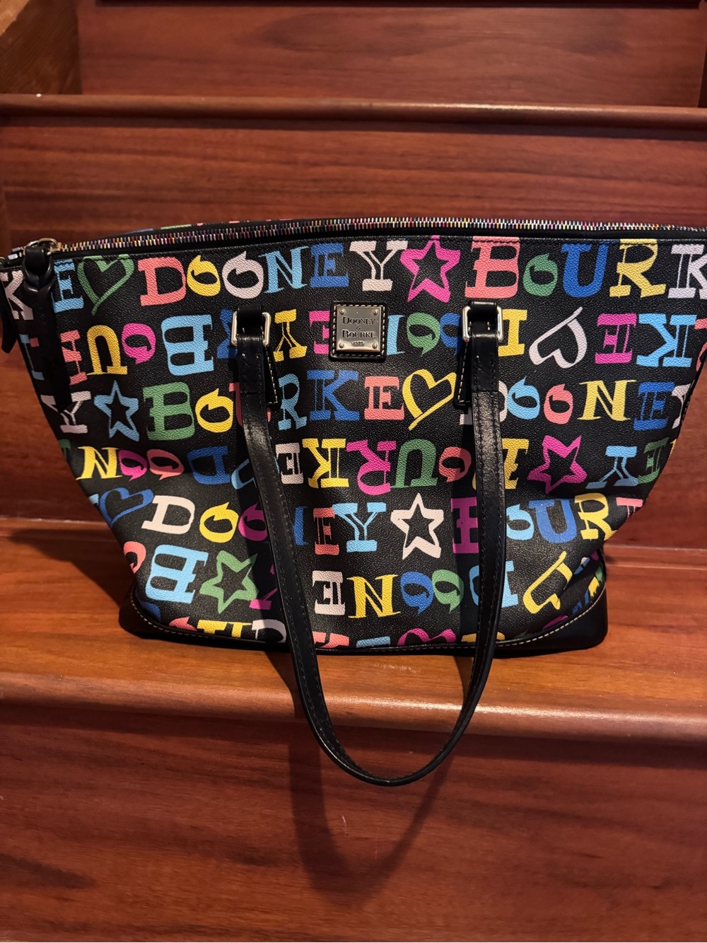 Dooney & Bourke Black Multicolor Logo Tote